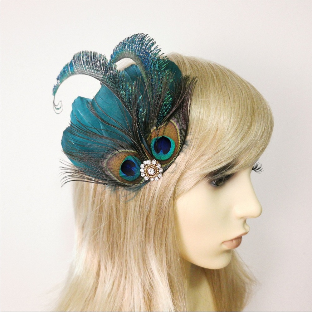 Final Price NIB Feather gem hair piece  - peacock rhinestone  never used